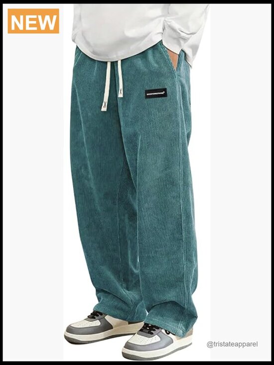 Other - Mens Corduroy Casual Pants Loose Fit Wide Leg Straight Sweatpants Elastic Waist